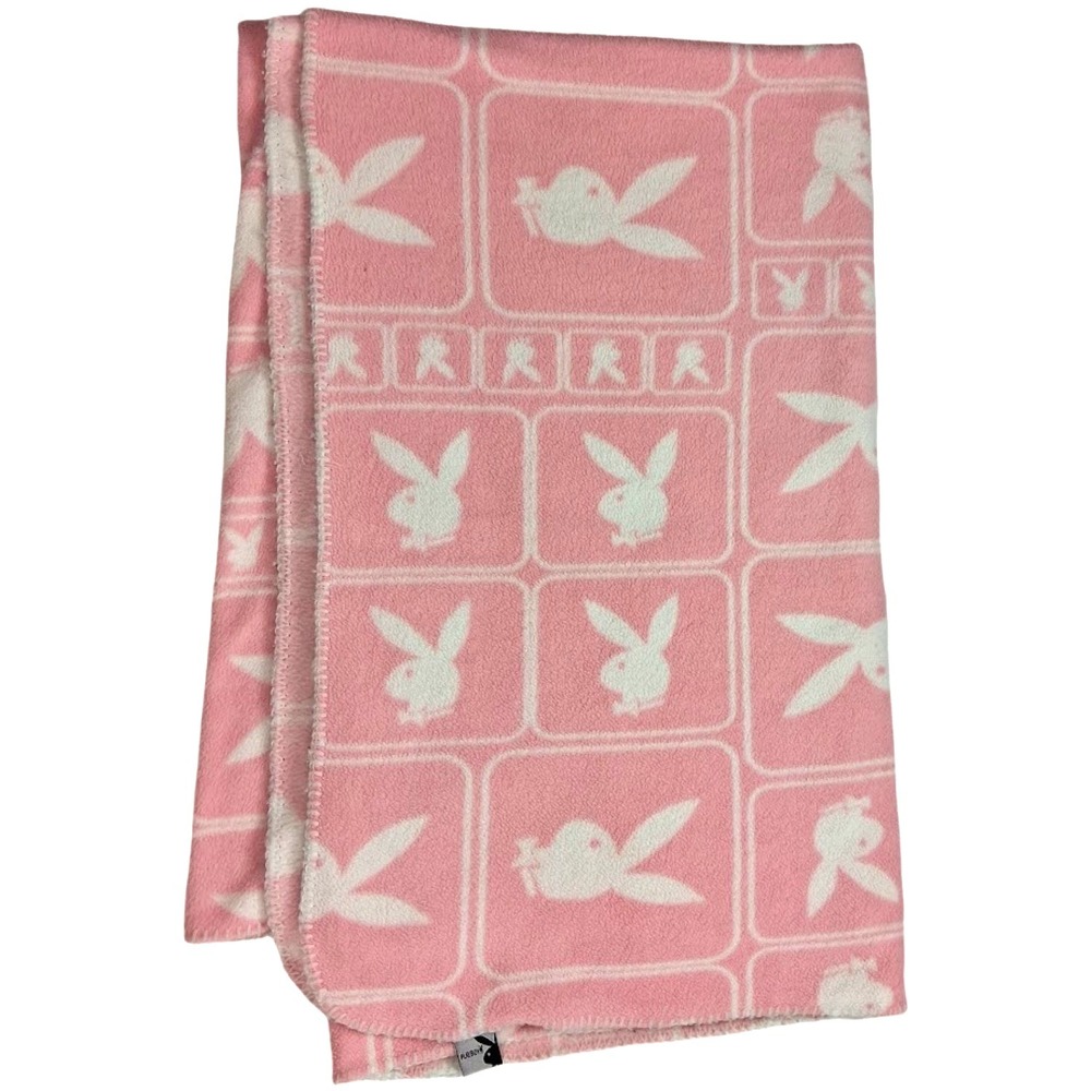Playboy Bunny Pink‎ Thin Fleece Throw Blanket White Logo 50x60